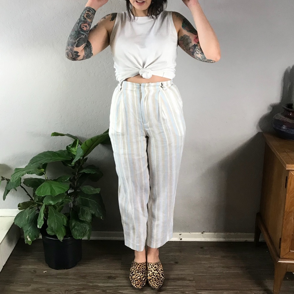 Vintage Linen High Waisted Pastel Trousers